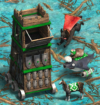 Crazy Aoe2 units such as the Siege Tower stand on Mangrove Shallows.
